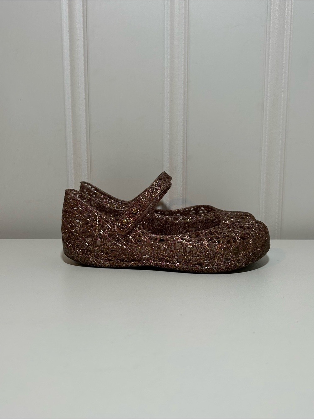 Mini Melissa campana pink gold glitter zig zag Maryjane sandals toddler 10